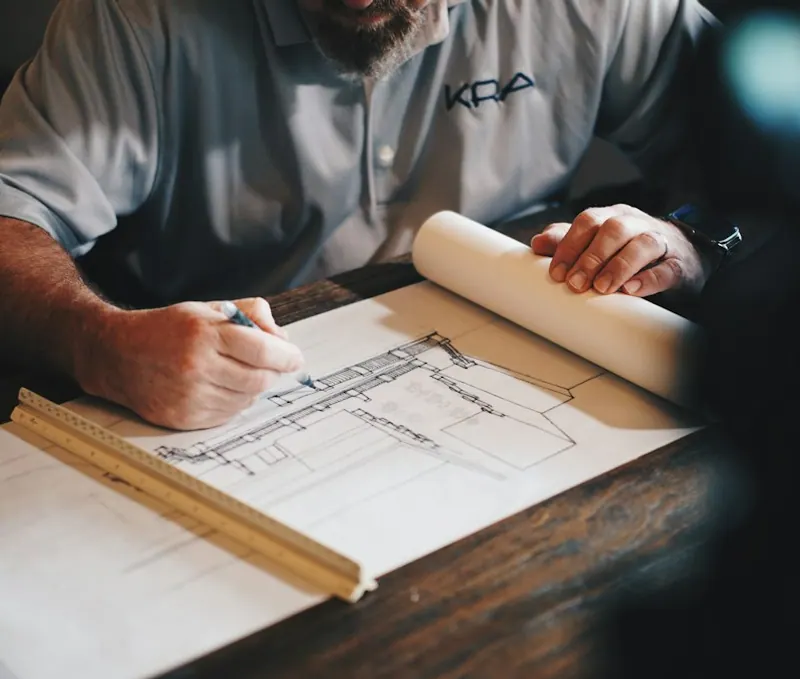 Arquiteto desenha uma planta à mão